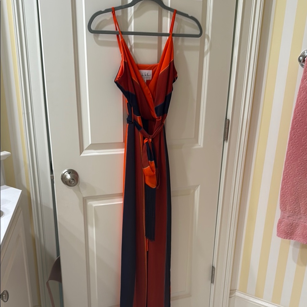 Nicole Miller Orange, Red and Navy Dress